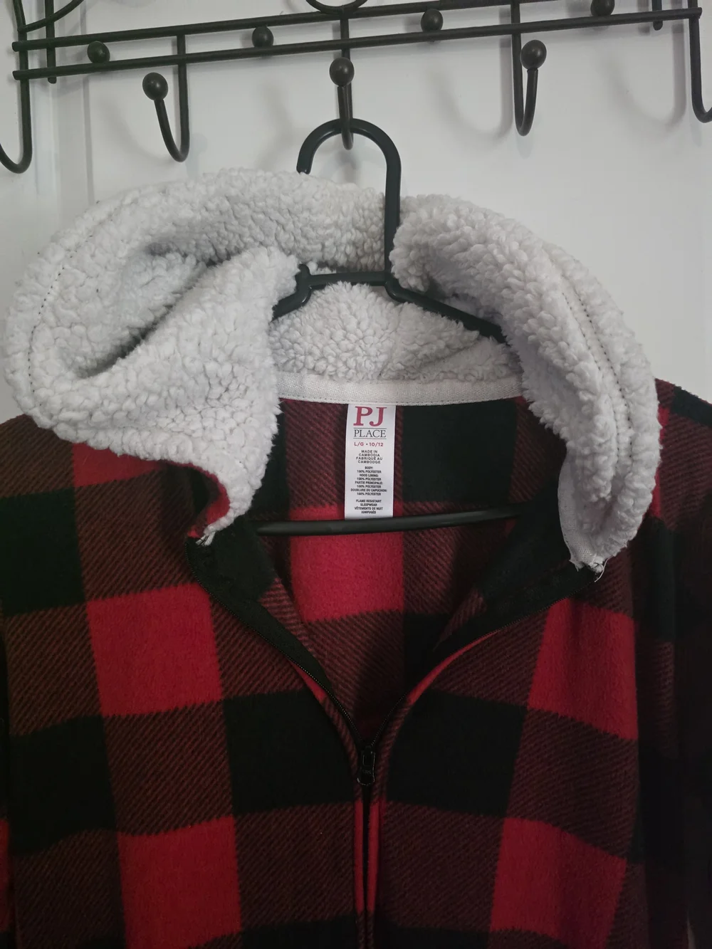 The Children's Place Red and Black Buffalo Plaid Onesie with Sherpa Hood